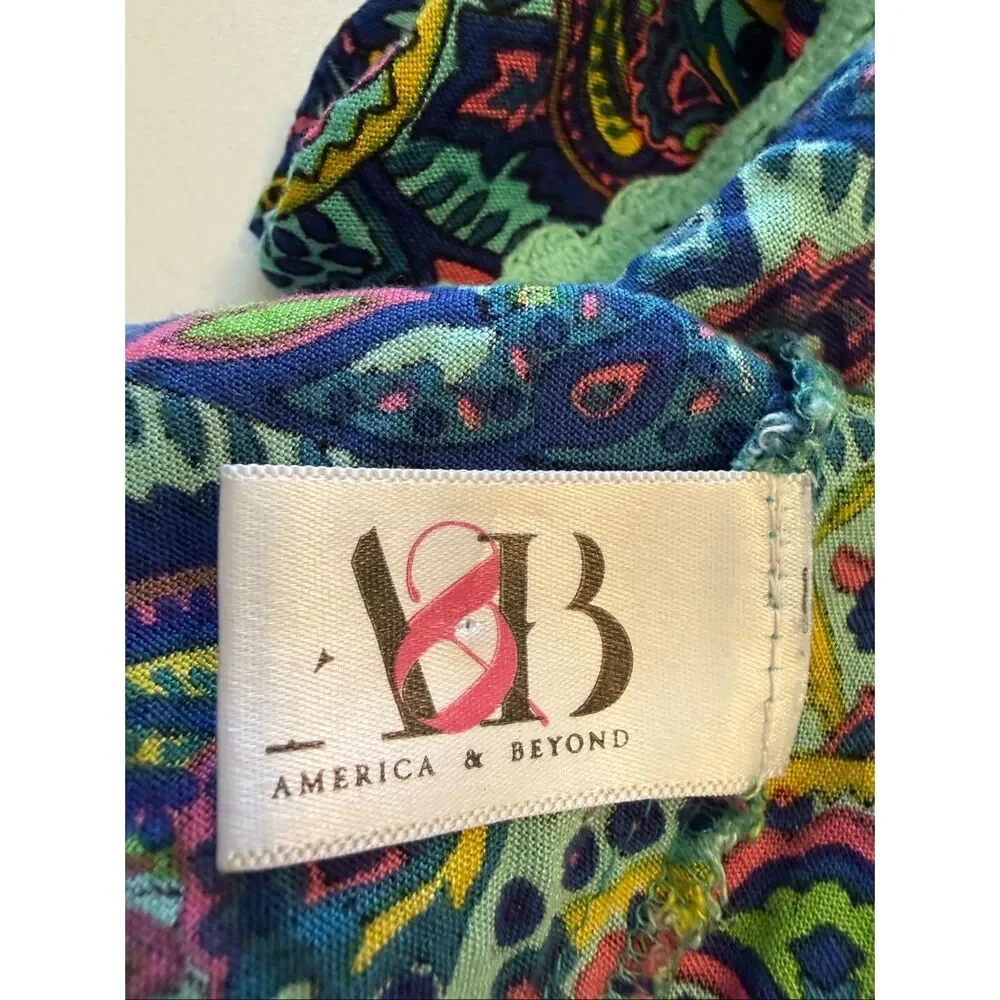 American & Beyond Caftan Dress/Swim Cover Teal Paisley Size M Festival, Resort